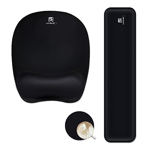 Ergonomic Keyboard Wrist Rest Pad and Mouse Pad Hand Support for Laptop Computer Wrist Rest Support Cushion Memory Foam Set for Office Gaming Easy Typing - Black - color: Black