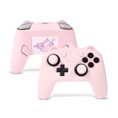 GeekShare Cat Paw Silicone Controller Skin Grips Set Compatible with Switch 2 Pro-Anti-Slip Silicone Protective Cover Case Joystick Caps for Switch 2 Pro Wireless Controller (Pink) - color: Pink