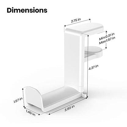 EURPMASK PC Gaming Headset Stand - Adjustable Clamp-on Headphone Holder, 360 Degree Swivel & Cable Clip Organizer - White - color: White