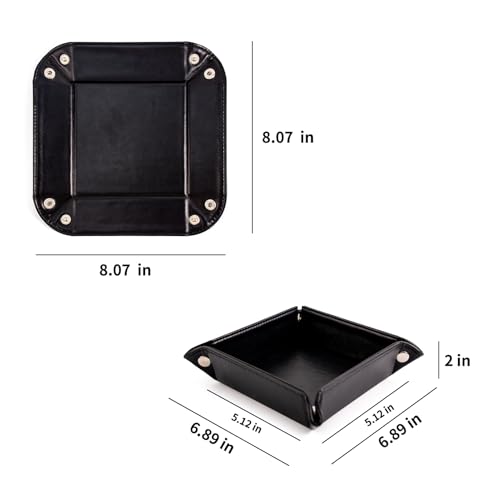 PU Leather Valet Tray for Mens and Women Catchall Tray for Keys,Watch,Jewelry Small Nightstand Bedside and Entry Table Tray Gift for Dad Husband (Black)