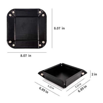 PU Leather Valet Tray for Mens and Women Catchall Tray for Keys,Watch,Jewelry Small Nightstand Bedside and Entry Table Tray Gift for Dad Husband (Black)
