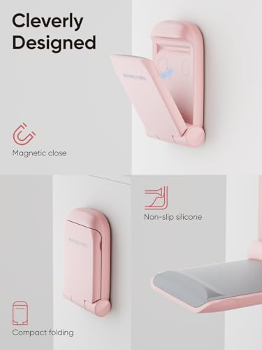 MAMUVIMO Headphone Stand, 2 Pack Headset Stand Foldable＆Sticky, Headphone Holder Hook Mount with Non-Slip Silicone, Adhesive Earphone Desk Hanger Clip Space-Saving for Airpods Max, All Earphones-Pink - color: Pink, size: 2 Pack