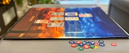 Trading Card Game Playmat – OPTCG Compatible Play Mat with Card Zones, Non-Slip Rubber Base, Stitched Edges, Original Art (Fire) - color: Fire