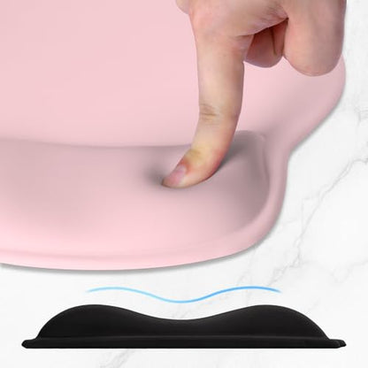 ITNRSIIET Ergonomic Mouse Pad with Wider Memory Foam Wrist Rest +17%, Curved Cushion Reduces Pressure 20%, Pain Relief, Non-Slip, Smooth, Cute Color Desk Accessory, 9.85 x 9 inch, Blush Pink - color: Blush Pink