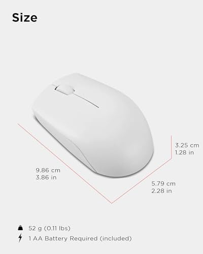 Lenovo 300 Wireless Mouse – Computer Mouse for PC, Laptop with Windows – Ambidextrous Design – 2.4 GHz Nano USB Receiver – 12 Month Battery Life - color: Cloud Grey