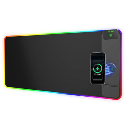 Wireless Charging Mouse Pad Gaming, 31.5"x11.8" Large Desk Mat, Waterproof | RGB Mousepad, Smooth Glide, Stitched Edge, Non-Slip Rubber Base, Desk Pad Computer Keyboard Mat, No Adapter - color: RGB-31.5"x11.8"-Right