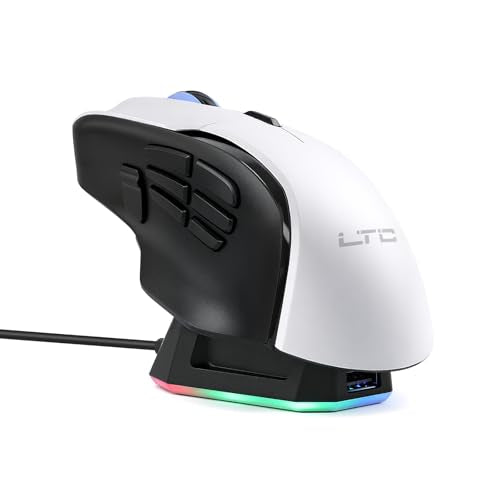 LTC MKM071 Wireless MMO Gaming Mouse with RGB Charging Dock, Tri-Mode (2.4G/Bluetooth/Wired), 12000 DPI PAW3311 Sensor, 11 Programmable Buttons, 7 Side Buttons, 1000Hz Polling Rate, Ergonomic