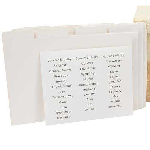 Greeting Card Organizer Box Dividers - 15 Piece Tabbed Set | Refill inserts sort 150+ by month or occasion, fits large keepsake storage holders for birthday, Christmas and holiday - style: Dividers Only