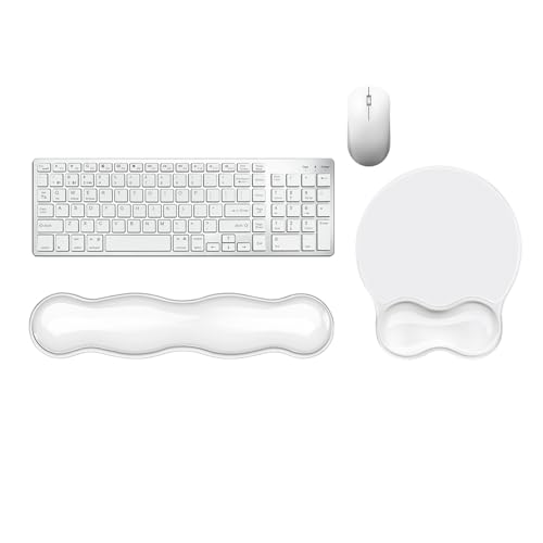 Wrist Rest for Keyboard- Ergonomic Gel Keyboard Wrist Rest and Mouse Pad Set, Non-Slip PU Base for Office, Laptop & Gaming - Clear White - color: Clear White Set