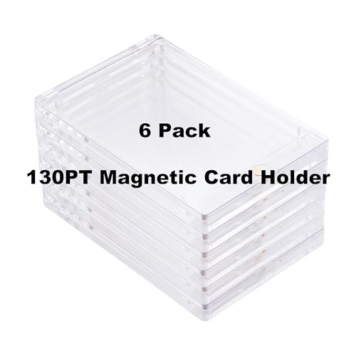 6 Pack Magnetic Card Holder 130pt Thick One Touch Hard Plastic Trading Protector Case for Baseball Basketball Football Sports Cards - color: 130pt