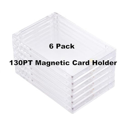 6 Pack Magnetic Card Holder 130pt Thick One Touch Hard Plastic Trading Protector Case for Baseball Basketball Football Sports Cards - color: 130pt