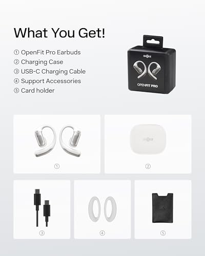 SHOKZ OpenFit Pro Open-Ear Earbuds with Noise Reduction, Dolby Atmos, White | Bundle with Gym Bag; Deep Bass, 50H Playtime, AI call clarity; Bluetooth 6.1; IP55 Secure all-day fit; Gym/Office/Cafe use - color: White