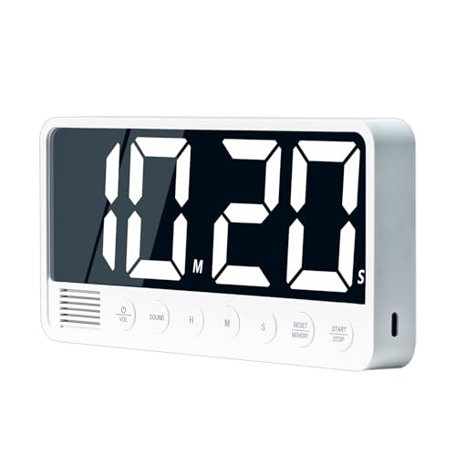 Digital Kitchen Timer with 7.1” Extra Large Display, Rechargeable Magnetic LED Countdown/Up Memory Timer with 6 Alarms & 4 Volume Levels for Cooking, Classroom, Office, Home Gym (White) - color: White