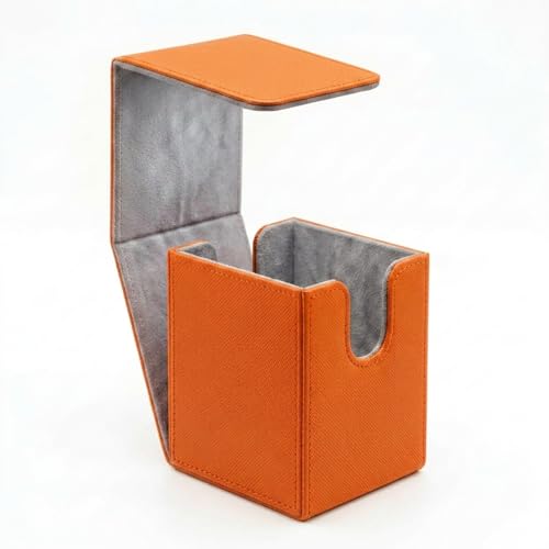 Dmoicols Vertical Deck Box Plus Version, Large Trading Card Case Fits 100+ Double Sleeved Cards, Premium Saffiano Leather TCG Storage for MTG Commander, Pokémon, TCG, CCG, Magnetic Closure-Orange - color: VP Orange