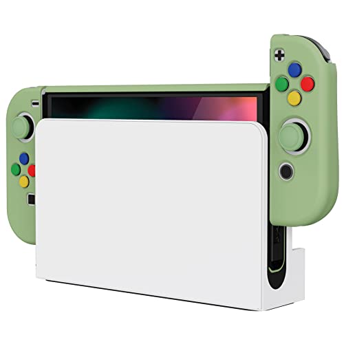 PlayVital AlterGrips Protective Slim Case for Nintendo Switch OLED, Ergonomic Grip Cover for Joycon, Dockable Hard Shell for Switch OLED w/Thumb Grip Caps & Button Caps - color: Matcha Green