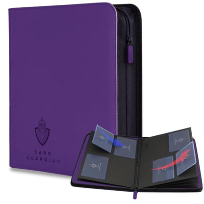 Card Guardian - Toploader 4 Pocket Premium Binder with Zipper for 160 Cards - Side Loaded Pockets - Compatible with Sports and Trading Cards TCG (Purple) | Fits 160 Cards, Side Loaded Pockets, Compatible with Sports and Trading Cards - color: Purple