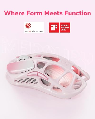 GravaStar Mercury M1 Pro Wireless Gaming Mouse, Lightweight Magnesium Alloy, 26,000 DPI, PAW3395DM Sensor, 5 Programmable Buttons, Support Wired/2.4GHz/BT, Up to 200 Hours Battery Life (Gradient Pink) - color: Gradient Pink
