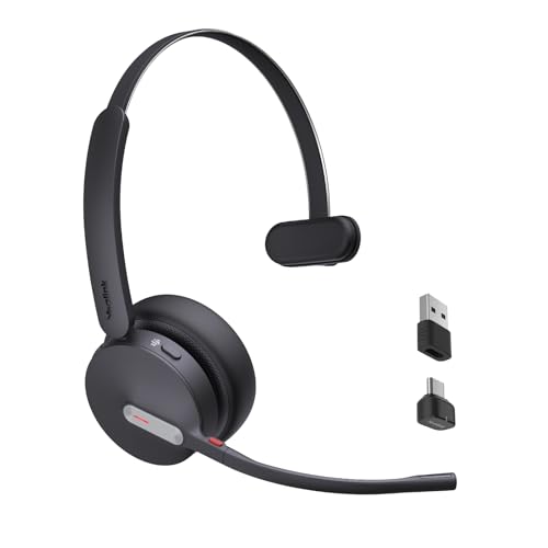 Yealink BH70 Mono Wireless Bluetooth Headset with Microphone for Work, up to 35h Talking, Native Bluetooth via Microsoft Teams Certified, Compatible with Cisco Webex & Jabber, Zoom, Google Meeting - color: Black (Teams), style: Mono (USB-C to A)