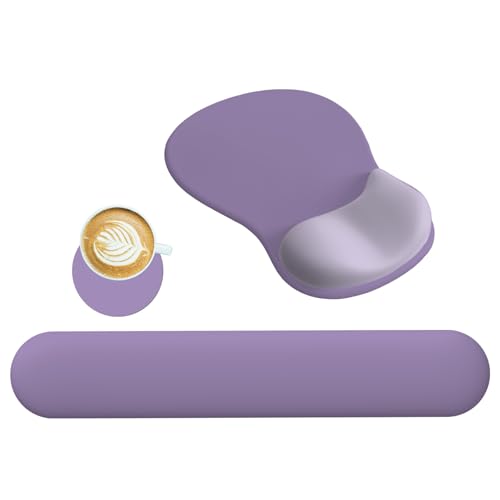 DINKY Wrist Rest Support Mouse Pad for Mouse & Keyboard Set, Ergonomic Mousepad Non-Slip Base Home/Office Pain Relief & Easy Typing Cushion with Memory Foam, Purple - color: Purple