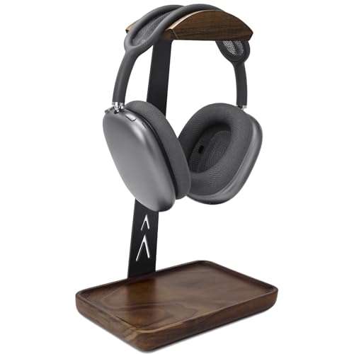GEVO Headphone Stand, Walnut Wood Headset Stand with Controller Holder, Headphones Holder for Gaming, Office and Desk Compatible with AirPods Max, Bose, Sennheiser, Corsair