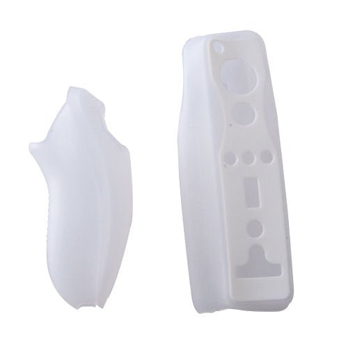 Soft Silicone Cover Case Skin Pouch for Wii Remote Nunchuk Controller Left and Right Joystick Silicone Case Soft Skin Cover (White) - color: white
