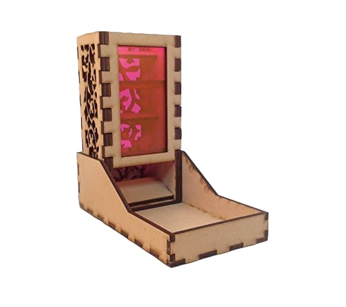 Mini Dice Tower and Tray v5 Neon Pink Acrylic Window Laser Cut MDF Unique Gift