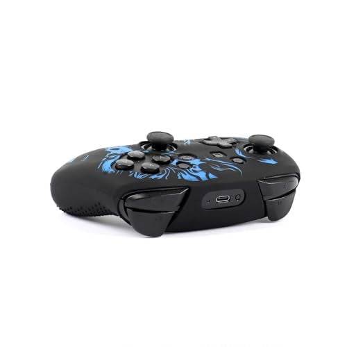 Wolf Controller Skin Cover for NS Switch Pro Controller, RALAN 1 Controller Skin+4 Customised Thumb Grips Caps Accessories - color: Wolf Black Blue