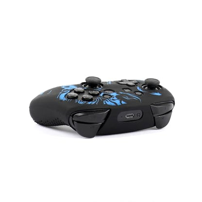Wolf Controller Skin Cover for NS Switch Pro Controller, RALAN 1 Controller Skin+4 Customised Thumb Grips Caps Accessories - color: Wolf Black Blue