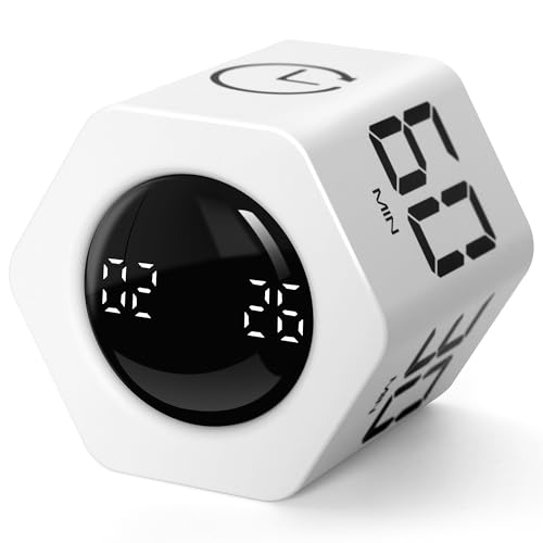 Productivity Timer 1, 5, 10, 30, 60 Minutes Preset, Desk Cube Timer with Gravity Sensor/Mute/Vibration for ADHD, Work, Study, Kitchen, Back to School (White) - color: White