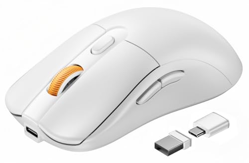 ProtoArc EM15 USB C Mouse, Tri-Mode Bluetooth Mice for Laptop, White | 68g Ultra-Light, Full-Size Ergonomic Design, Silent Clicks, Rechargeable, Dual Receivers (Type-C & USB-A), for Windows, Mac - color: White