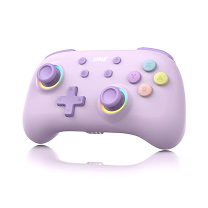 IINE Wireless Controller for Switch/PC/Android/IOS, Cute Gamepad with RGB Lights, Mini Pro Controller with Turbo/Macro/NFC Amiibo/Motion Sensor/Wake-Up/Rumble (Purple) - color: Purple