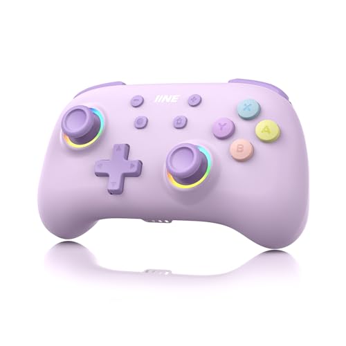 IINE Wireless Controller for Switch/PC/Android/IOS, Cute Gamepad with RGB Lights, Mini Pro Controller with Turbo/Macro/NFC Amiibo/Motion Sensor/Wake-Up/Rumble (Purple) - color: Purple