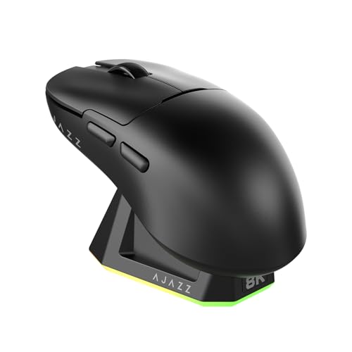 DAIDAI AJ159PRO 8Khz Bluetooth/2.4G/Wired 56G Lightweight Gaming Mouse with Magnetic Charging Dock, PAW3395 Sensor 26KDPI, Huanuo 100 Million Click, 100% ETFE Foot Pad & 8Khz Receiver - color: AJ159 Pro Black