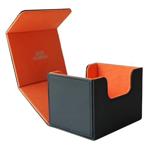 AEGIS GUARDIAN Commander Deck Box for MTG, Magic Deck Box, Hold 120+ Sleeved Cards for TCG, Leather Strong Magnet Card Deck Box, Collectible Card Case, Orange Inner - color: 7