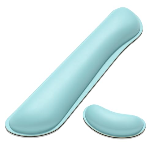 Dapesuom Keyboard Wrist Rest Set, Cute PU Leather Wrist Cushion for Computer Keyboard and Mousepad, Memory Foam Mouse Pad Rests Support with Non-Slip Base for Typing Pain Relief, Pale Robin Egg Blue - color: Pale Robin Egg Blue, size: Keyboard Wrist Rest