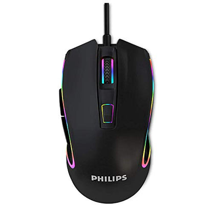 Philips Wired PC Gaming Mouse RGB Spectrum Backlit Ergonomic Mouse, Programmable Buttons Up to 6400 Adjustable DPI Optical USB Computer Mice for Windows PC Gamers