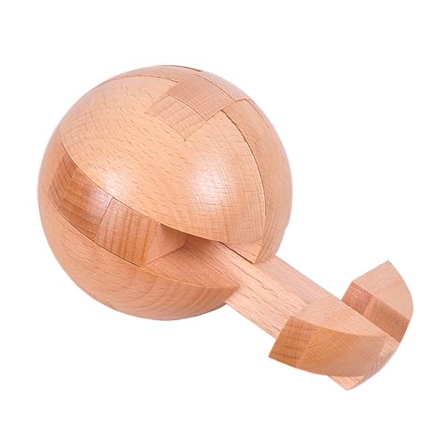 Wooden Brain Teasers Puzzle Handmade Big Wooden Puzzle Magic Ball Toy Intelligence IQ Games 3D Sphere Puzzles for Kids and Adults (Natural Wood) - color: Natural Wood