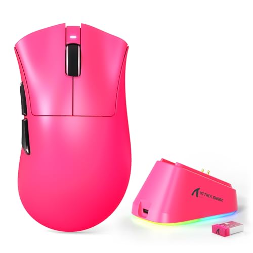 MAMBASNAKE ATTACK SHARK V3 PRO 62g Superlight Wireless Gaming Mouse,RGB Magnetic Charging Dock,BK52820 Tri-Mode BT/2.4G Wireless/Wired Mouse,25000DPI,500mAh,5 Programmable Buttons for Pc/Mac,Berry Red - color: Berry Red