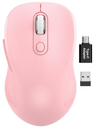 Trueque Wireless Mouse for Laptop, Ergonomic 6-Button Mouse, Baby Pink | 2.4GHz USB receiver, back/forward buttons, 3 adjustable DPI levels, silent clicks, USB-C adapter, Windows/Mac/Chrome OS/Linux - color: Baby Pink, size: 1 Pack