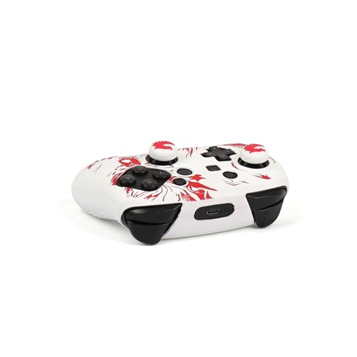Wolf Controller Skin Cover for NS Switch Pro Controller, RALAN 1 Controller Skin+4 Customised Thumb Grips Caps Accessories - color: Wolf White Red