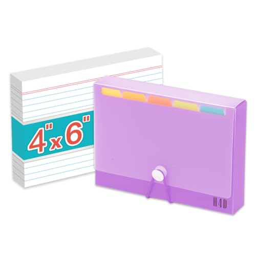 H4D 4x6 Index Card Case with 100 Ruled Index Cards and Dividers, Purple | Plastic Case, Heavyweight Index Cards, Colored Dividers - color: Purple, size: 4"x6"