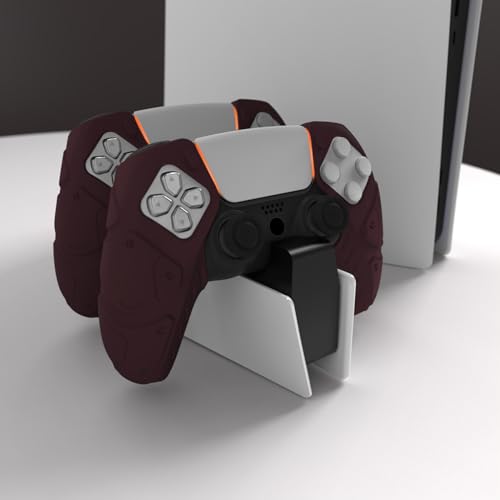 PlayVital Mecha Edition Wine Red Ergonomic Soft Controller Silicone Case Grips for ps5, Rubber Protector Skins with Thumbstick Caps for ps5 Controller - Compatible with Charging Station - color: Wine Red