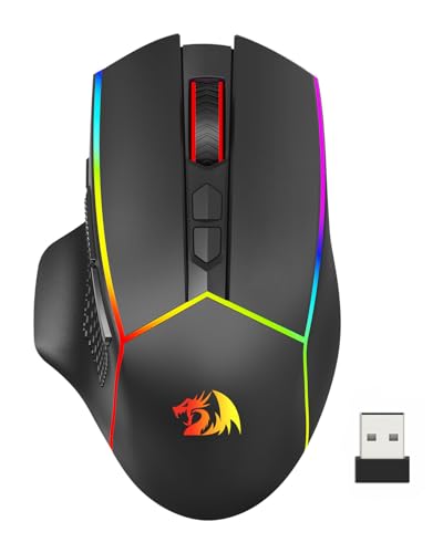 Redragon Wireless Gaming Mouse, Tri-Mode 2.4G/Bluetooth/USB-C, 7 Programmable Buttons, Tactile Rapid Fire Key, 8000 DPI RGB Ergonomic Mouse for PC Windows Gaming & Work, M814 - color: Black