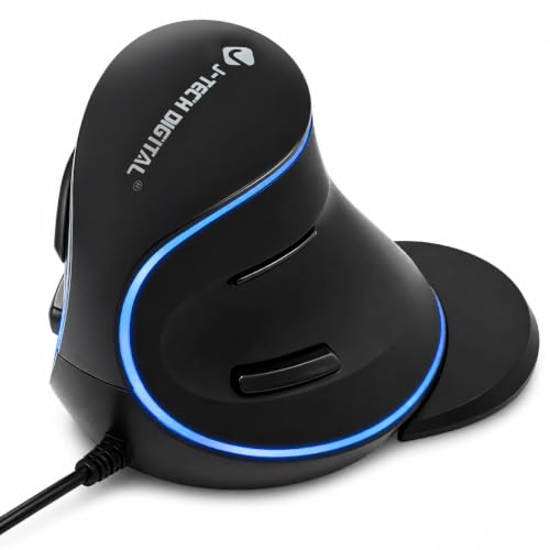 J-Tech Digital Wired Ergonomic Vertical USB Mouse with Adjustable Sensitivity (600/1000/1600 DPI), Scroll Endurance, Removable Palm Rest & Thumb Buttons [V628] - style: Wired