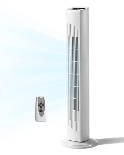 Winado 32" Bladeless Tower Fan for Cooling Home Office Bedroom, White | Ultra-Quiet Portable Floor Fan with Remote Control, Adjustable 90° Oscillating, 3 Speeds, 3 Modes & 7.5H Timer - color: White, size: 32"
