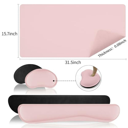 핑크 가죽 책상 패드 및 키보드 손목 받침대, 80cm x 39.9cm | 3in1 마우스 패드 + 키보드 손목 받침대 + 마우스 손목 받침대, 미끄럼 방지 방수 책상 필기 패드 사무실 및 가정용 - color: 핑크 손목 받침대, size: 31.5 x 15.7인치