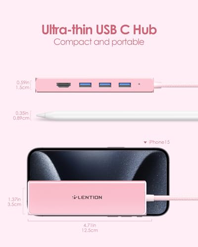LENTION 5 in 1 USB C Hub, 1000Mbps Ethernet, 4K HDMI, 3xUSB 3.0 | Access Gigabit Ethernet, Stable Driver 3.0, Optimized for Dual USB‑C Laptop, Compatible with macOS & Windows (C25 Rose Gold) - color: Rose Gold