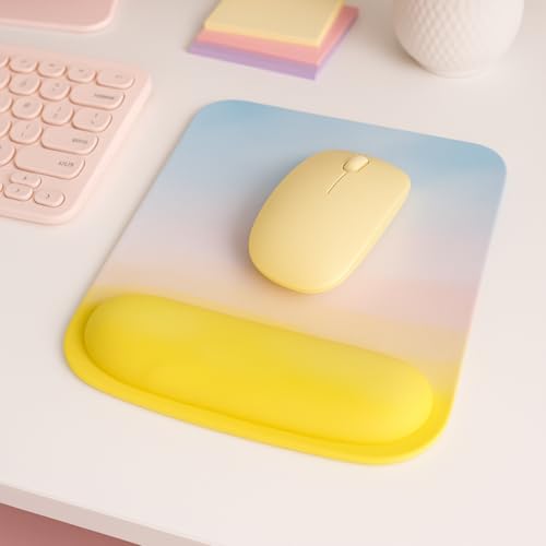 Ergonomic Memory Foam Mouse Pad with Wrist Support, Orange, Ultra-Smooth Surface, Anti-Slip Base (Yellow Pastel, Medium) - color: Yellow Pastel