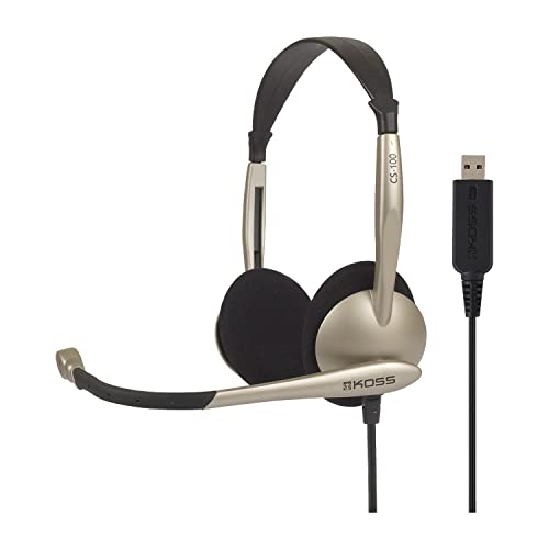 Koss CS100-USB Dual-Sided On-Ear Communication Headset, Beige, USB-A Plug | Speech Recognition, Lightweight Design, Microphone, B2B, Telehealth, Education, Call Centers - style: USB