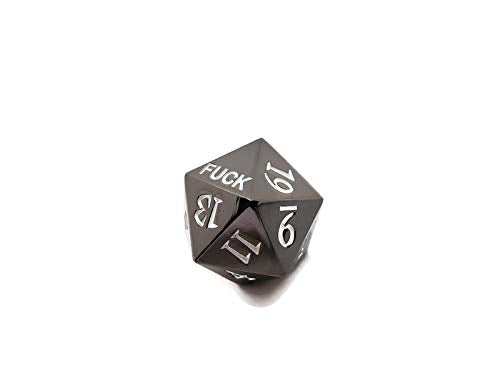 Metal D20 Fuck Dice Critical Fail F 20 Sided Die Set DND Black Gunmetal Color Number for Role Playing Game Dungeons and Dragons D&D Pathfinder Shadowrun and Math Teaching